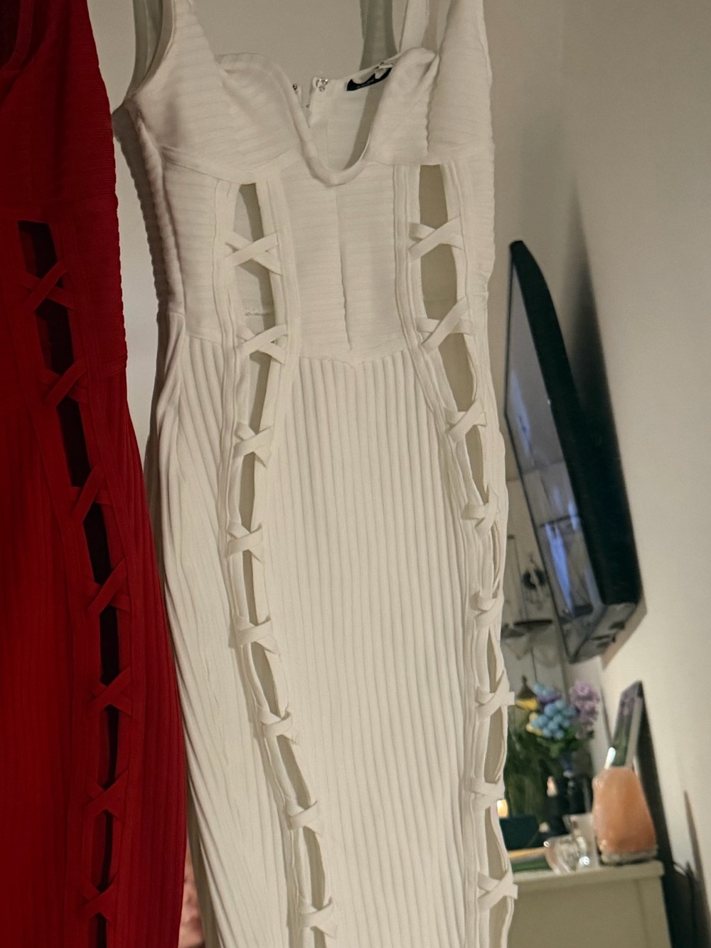Fashion Nova White Cutout Ribbed Midi Bodycon Dress
